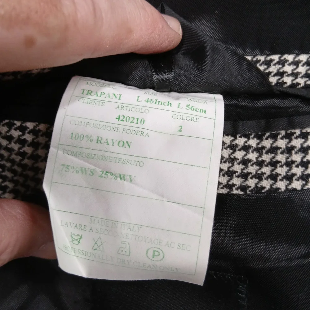 Today's Man Blazer 46L Houndstooth Wool‎ Cashmere Blend Made in Italy